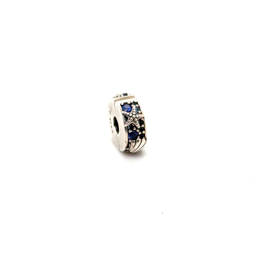 Pandora Ocean Starfish Sea Shell Blue Crystal Clip Charm Sterling Silver S925
